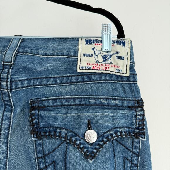True Religion Jeans Men 34x33 Boot Cut Y2K Embroidered Stitch Flap Pocket USA Ma - Picture 5 of 9